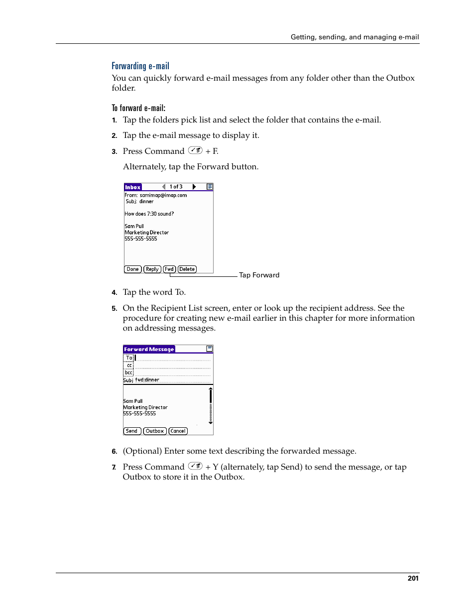 Forwarding e-mail | Palm Tungsten W User Manual | Page 215 / 428