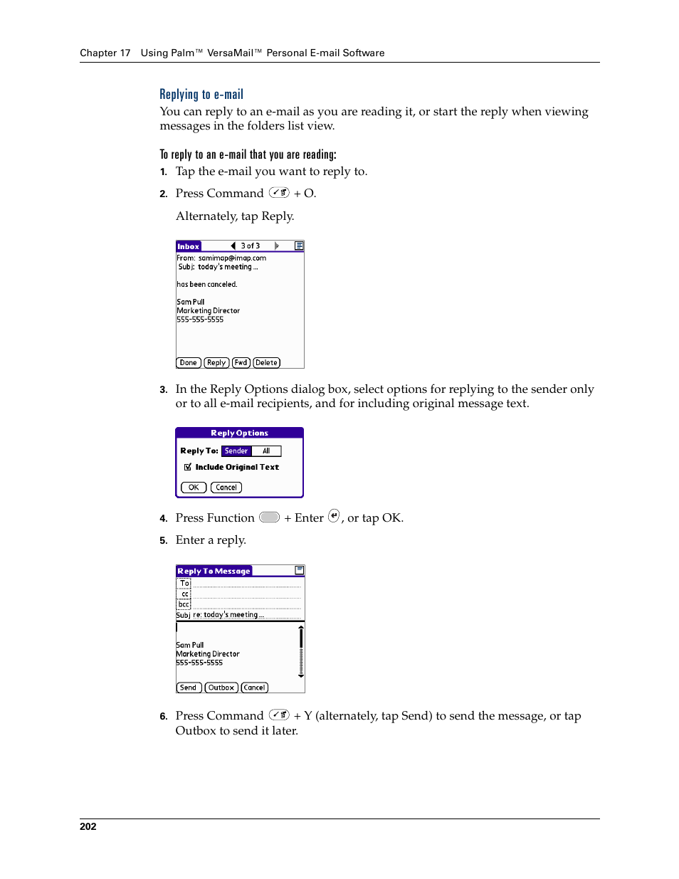 Replying to e-mail | Palm Tungsten W User Manual | Page 216 / 428