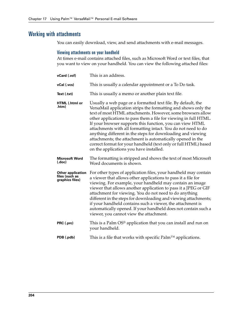 Working with attachments, Viewing attachments on your handheld | Palm Tungsten W User Manual | Page 218 / 428