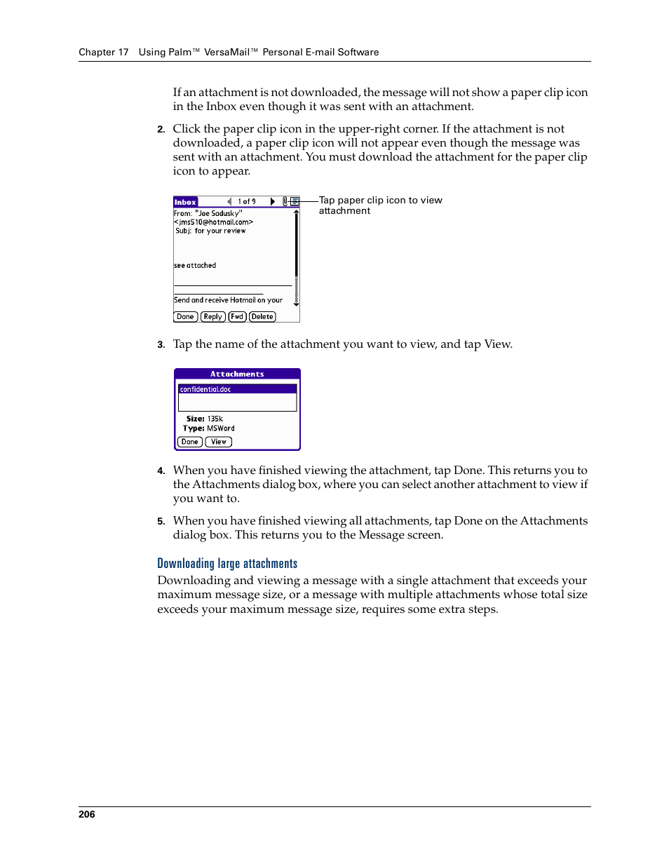 Downloading large attachments | Palm Tungsten W User Manual | Page 220 / 428