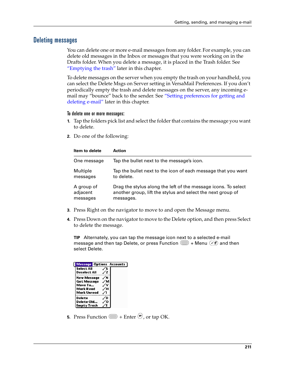 Deleting messages | Palm Tungsten W User Manual | Page 225 / 428