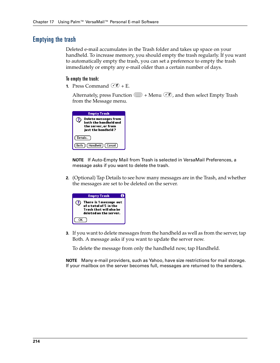 Emptying the trash, Late | Palm Tungsten W User Manual | Page 228 / 428