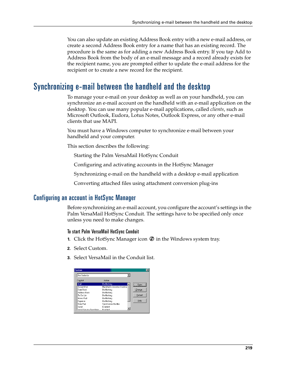 Configuring an account in hotsync manager | Palm Tungsten W User Manual | Page 233 / 428