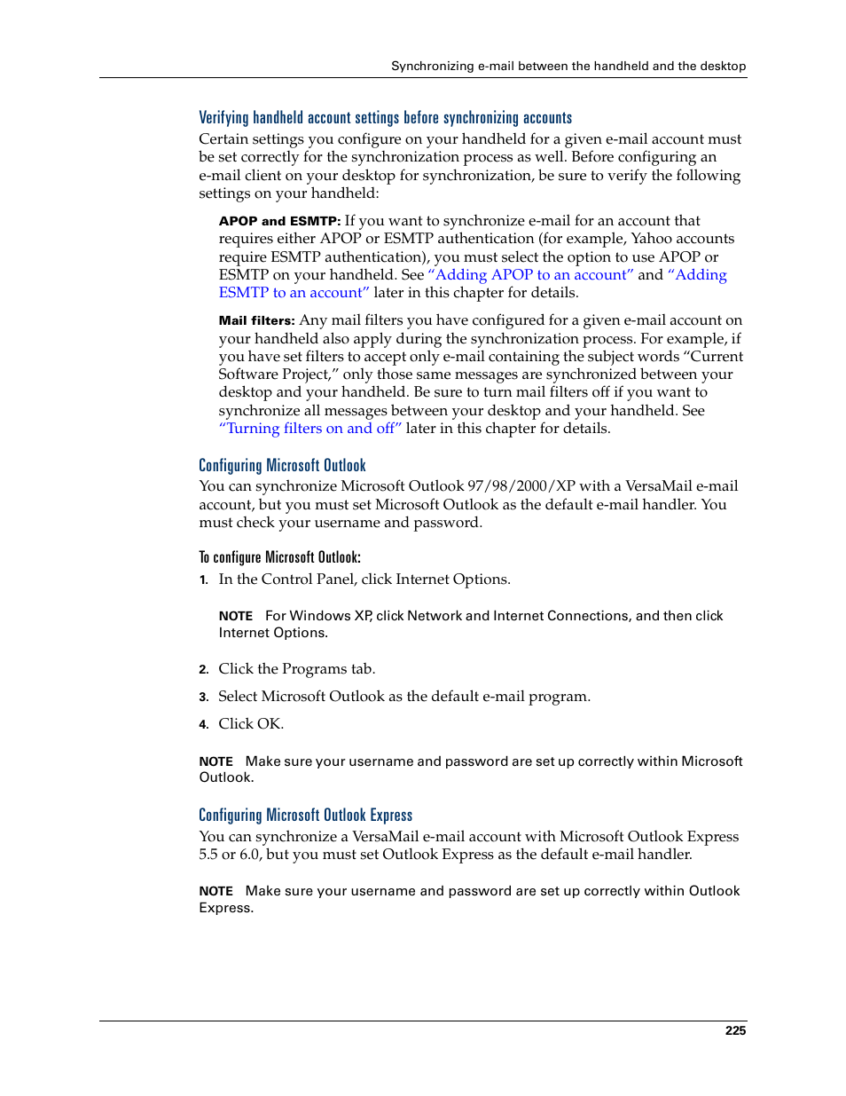 Configuring microsoft outlook, Configuring microsoft outlook express, Configuring | Microsoft outlook, Express | Palm Tungsten W User Manual | Page 239 / 428