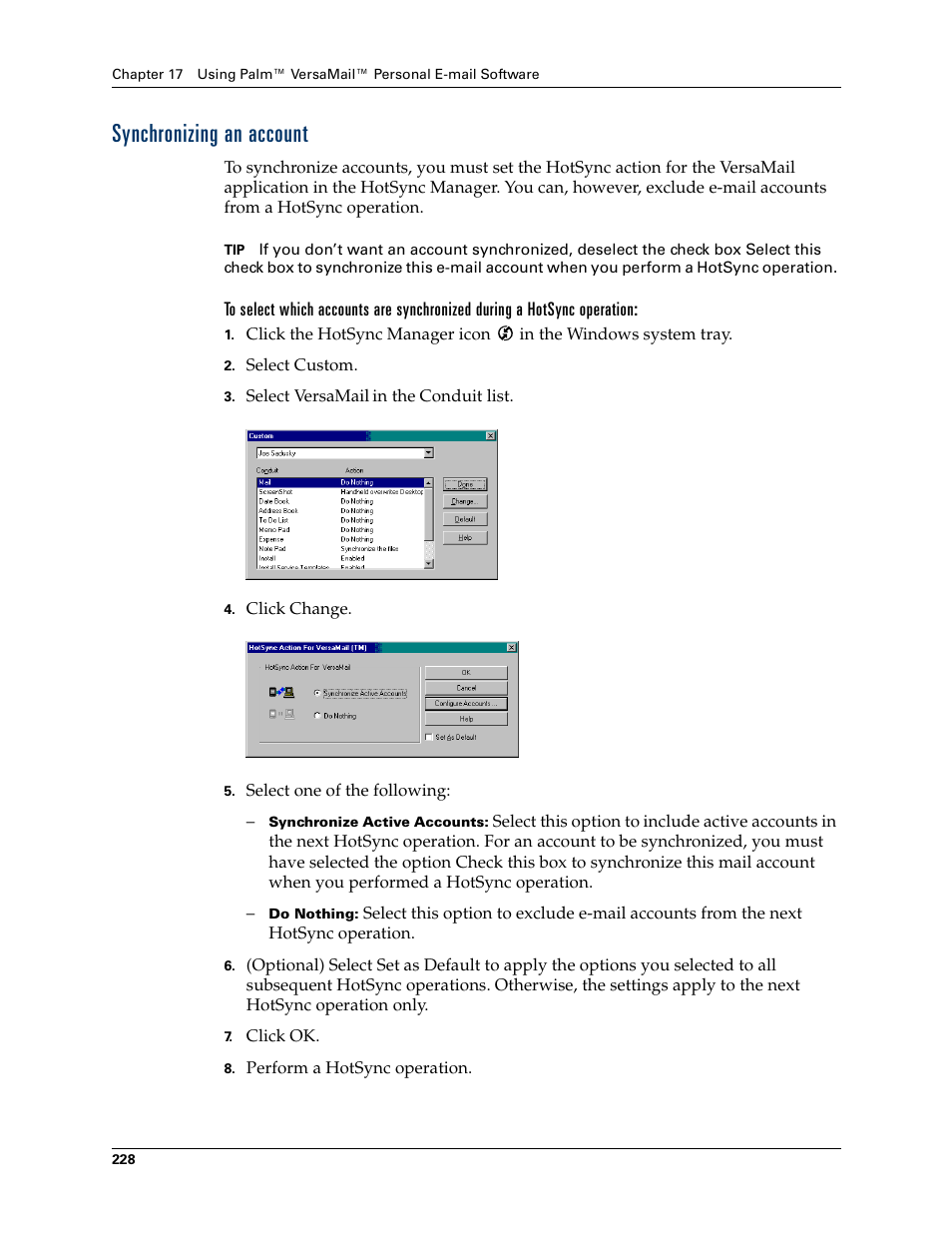 Synchronizing an account | Palm Tungsten W User Manual | Page 242 / 428