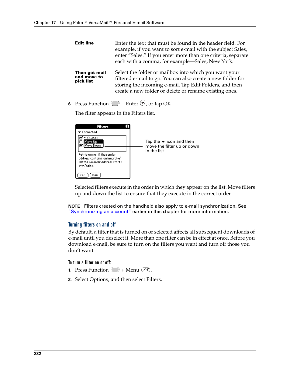 Turning filters on and off | Palm Tungsten W User Manual | Page 246 / 428