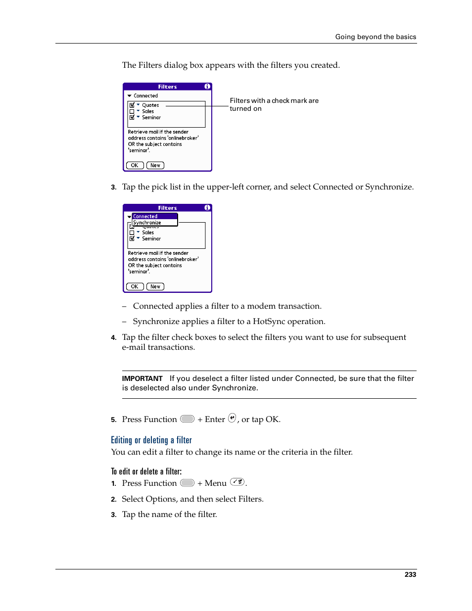 Editing or deleting a filter | Palm Tungsten W User Manual | Page 247 / 428