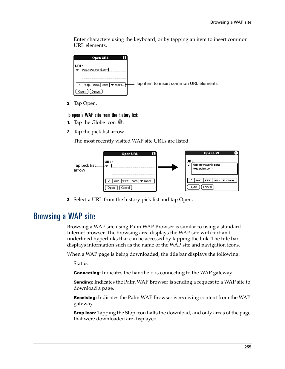 Browsing a wap site | Palm Tungsten W User Manual | Page 269 / 428