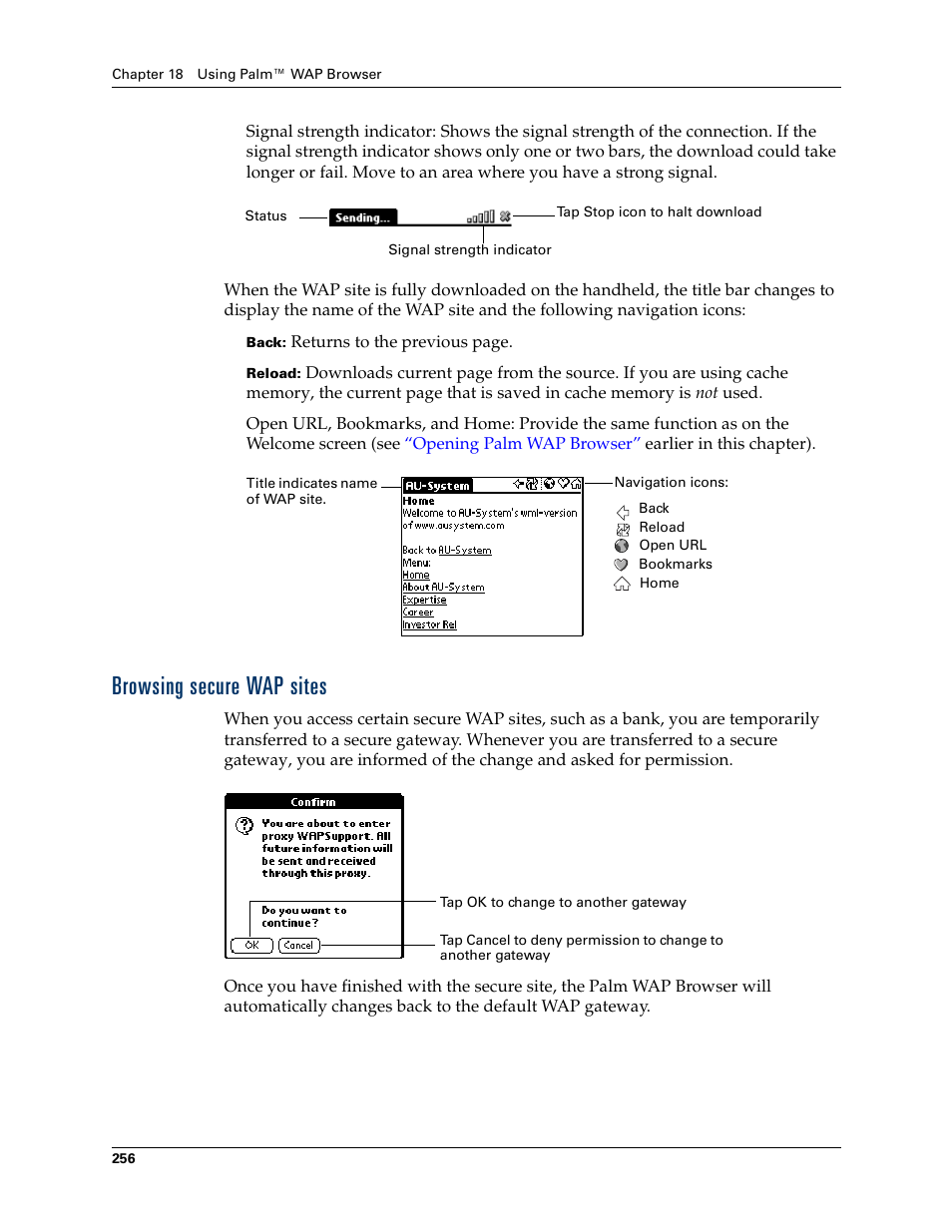 Browsing secure wap sites | Palm Tungsten W User Manual | Page 270 / 428