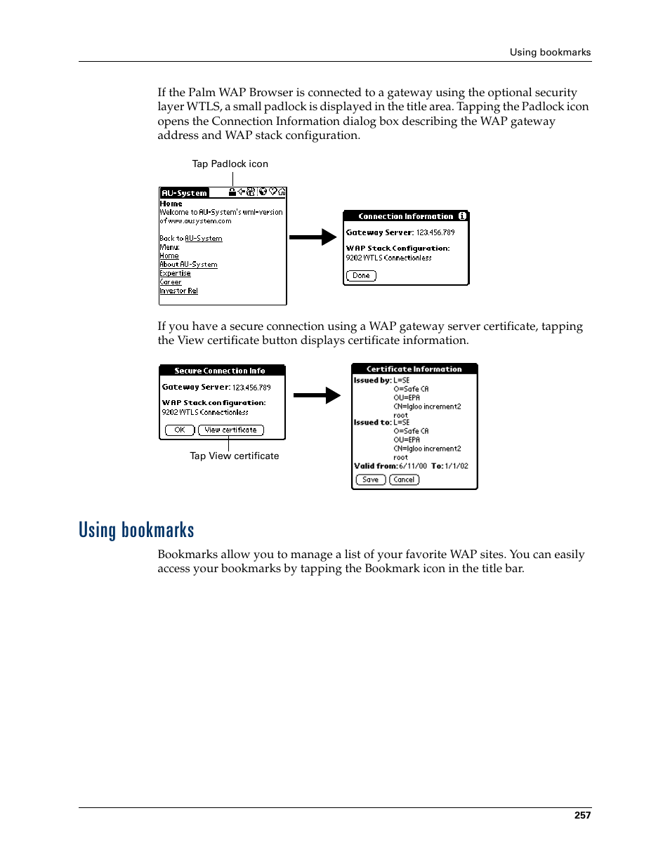 Using bookmarks | Palm Tungsten W User Manual | Page 271 / 428