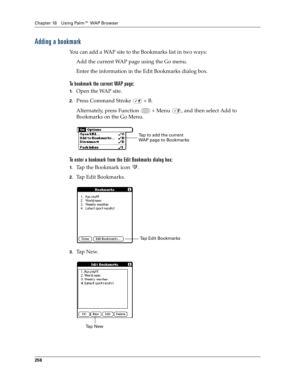 Adding a bookmark | Palm Tungsten W User Manual | Page 272 / 428