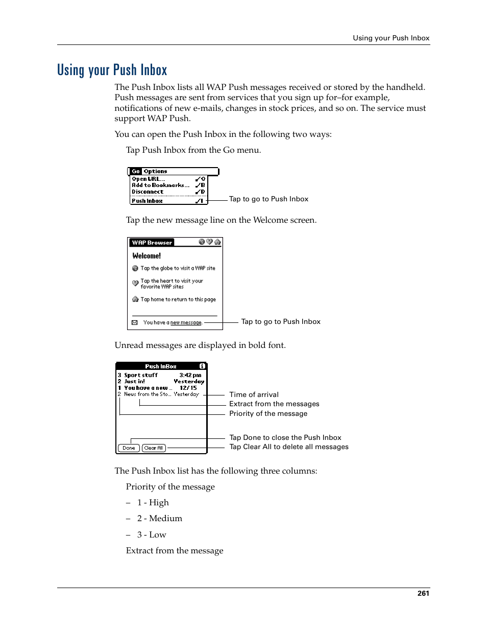 Using your push inbox | Palm Tungsten W User Manual | Page 275 / 428