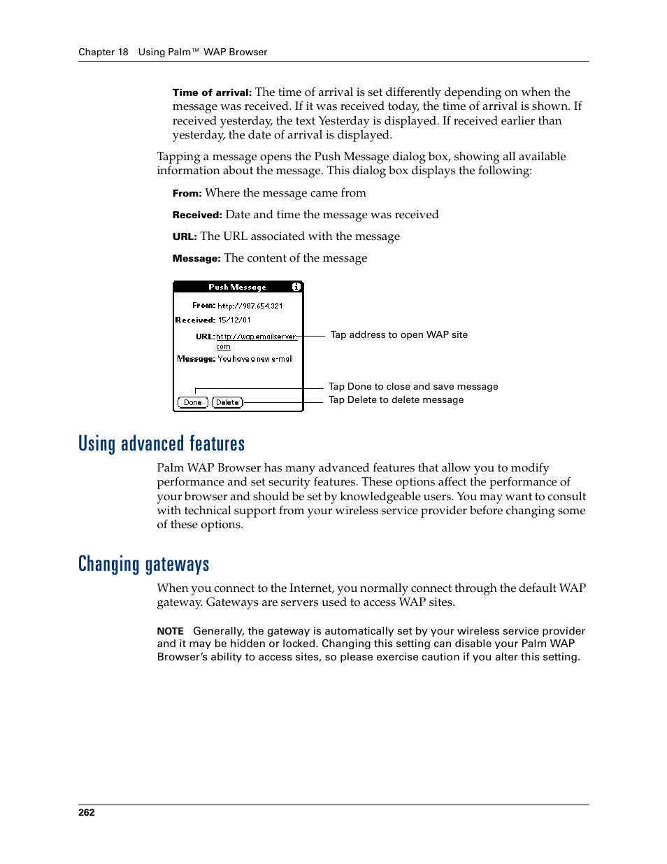 Using advanced features, Changing gateways, Using advanced features changing gateways | Palm Tungsten W User Manual | Page 276 / 428