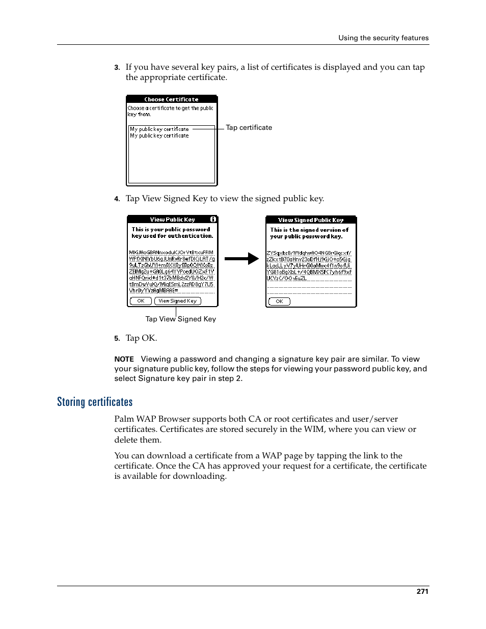 Storing certificates | Palm Tungsten W User Manual | Page 285 / 428