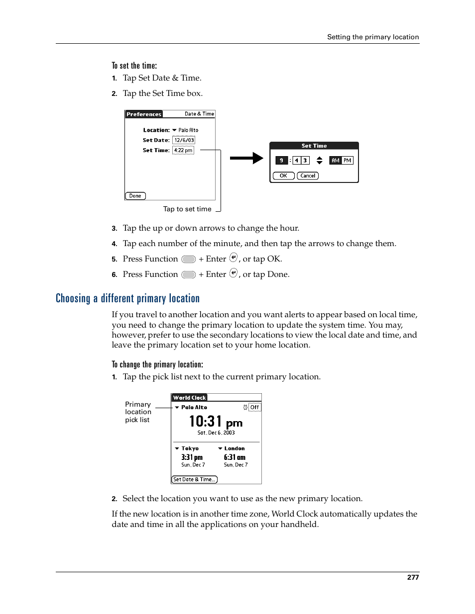 Choosing a different primary location | Palm Tungsten W User Manual | Page 291 / 428