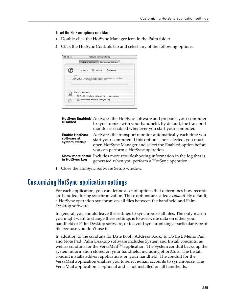 Customizing hotsync application settings | Palm Tungsten W User Manual | Page 299 / 428