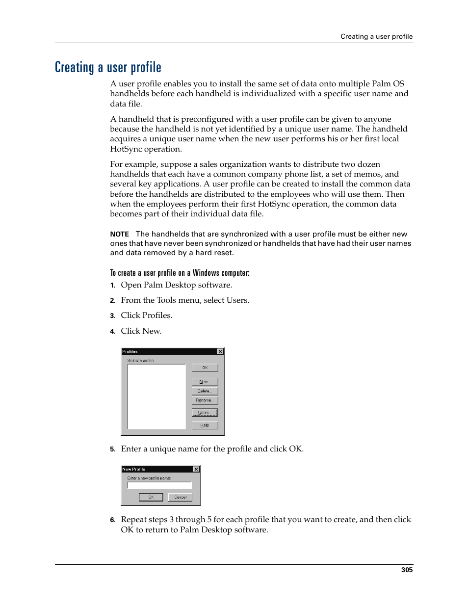 Creating a user profile | Palm Tungsten W User Manual | Page 319 / 428