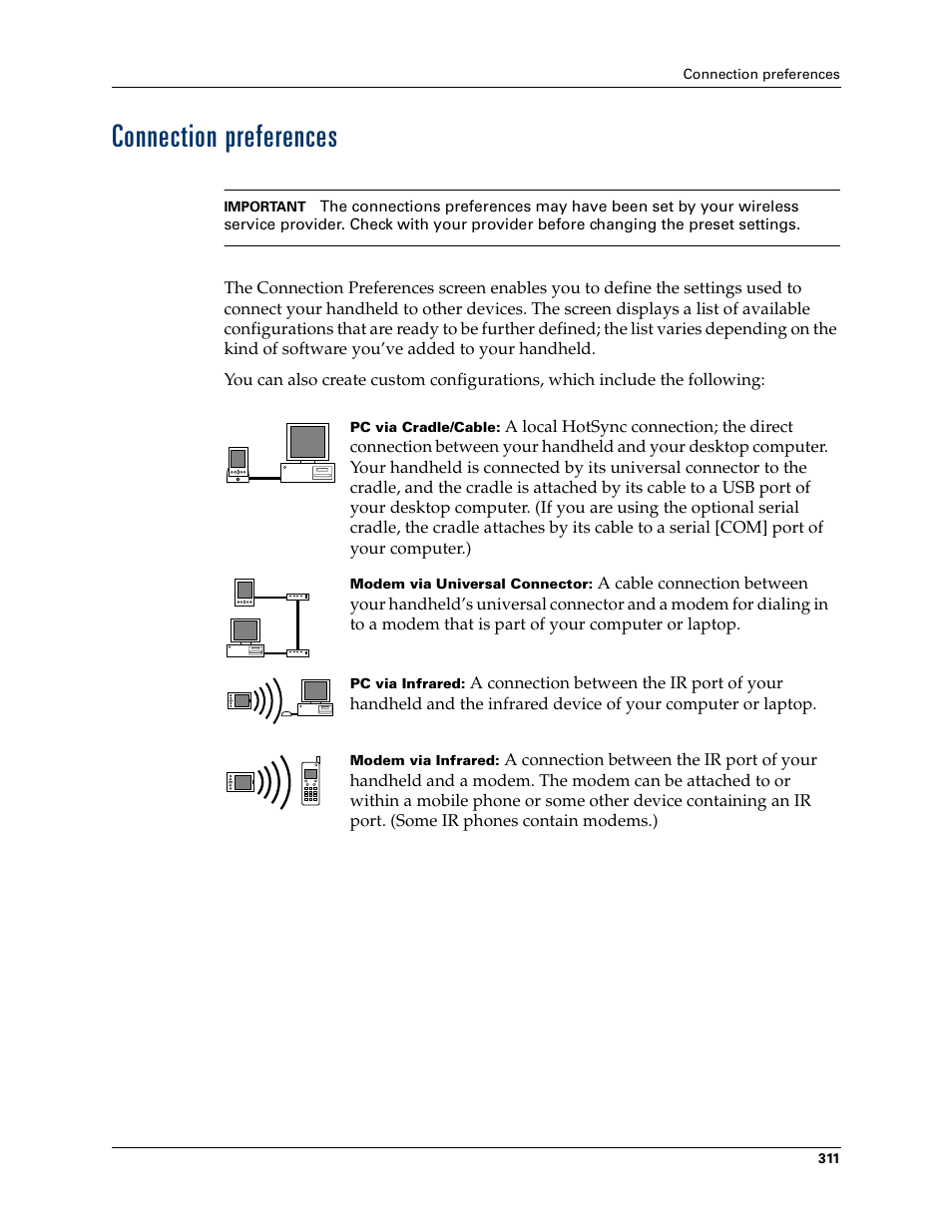 Connection preferences, Chapter 21 | Palm Tungsten W User Manual | Page 325 / 428