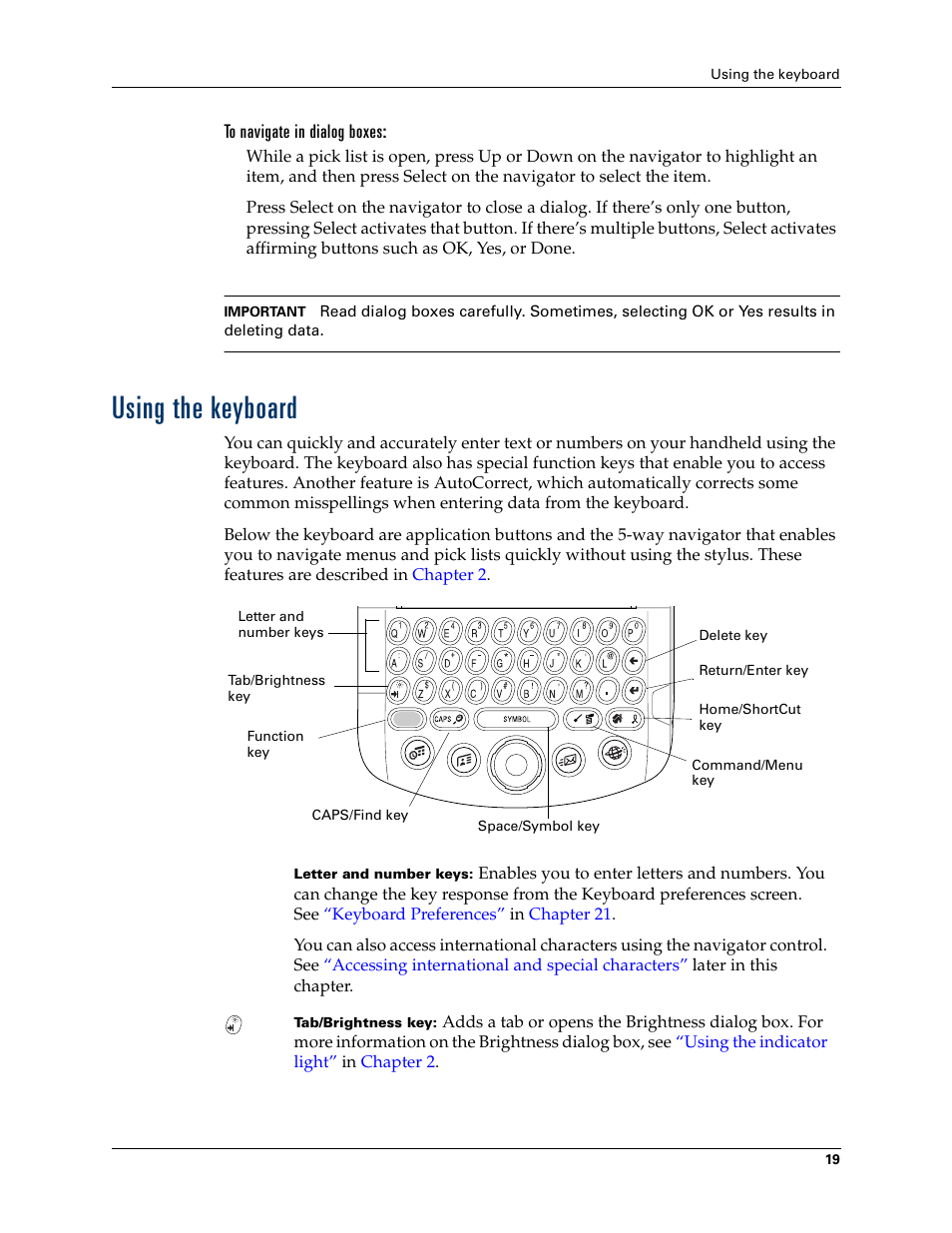 Using the keyboard | Palm Tungsten W User Manual | Page 33 / 428