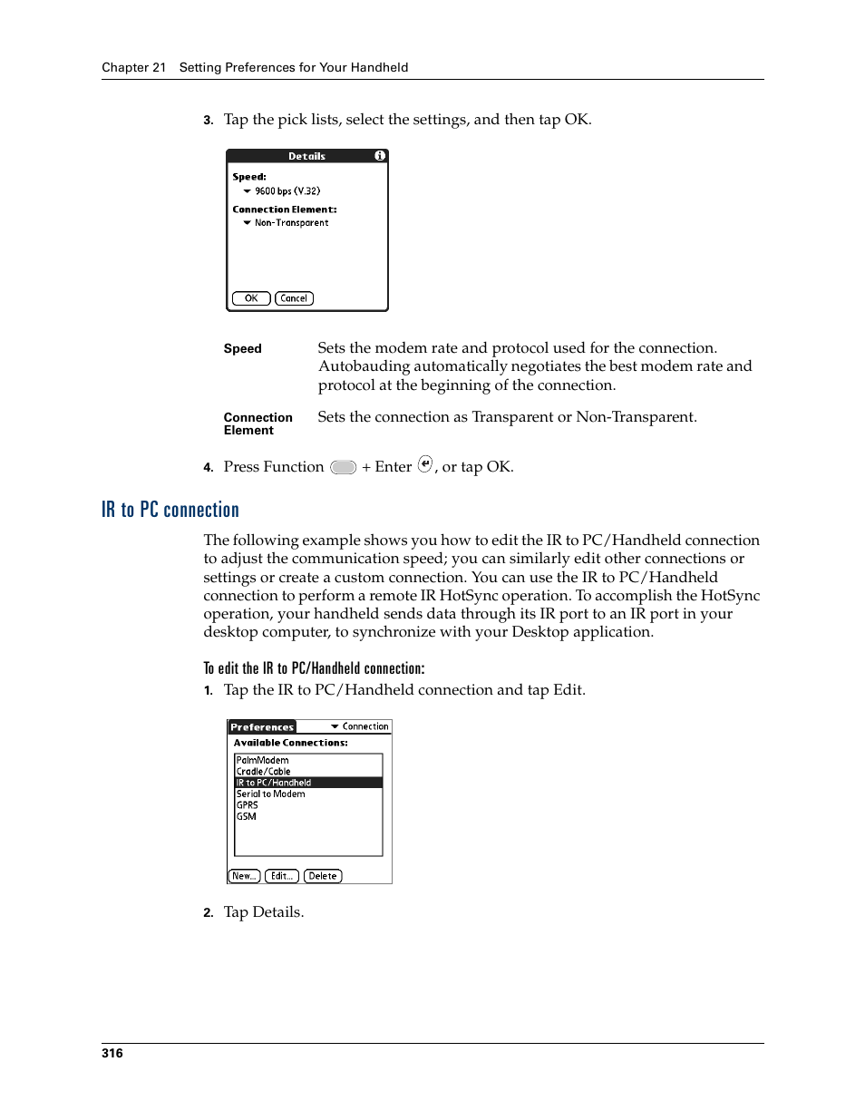 Ir to pc connection, Creating additional service templates | Palm Tungsten W User Manual | Page 330 / 428