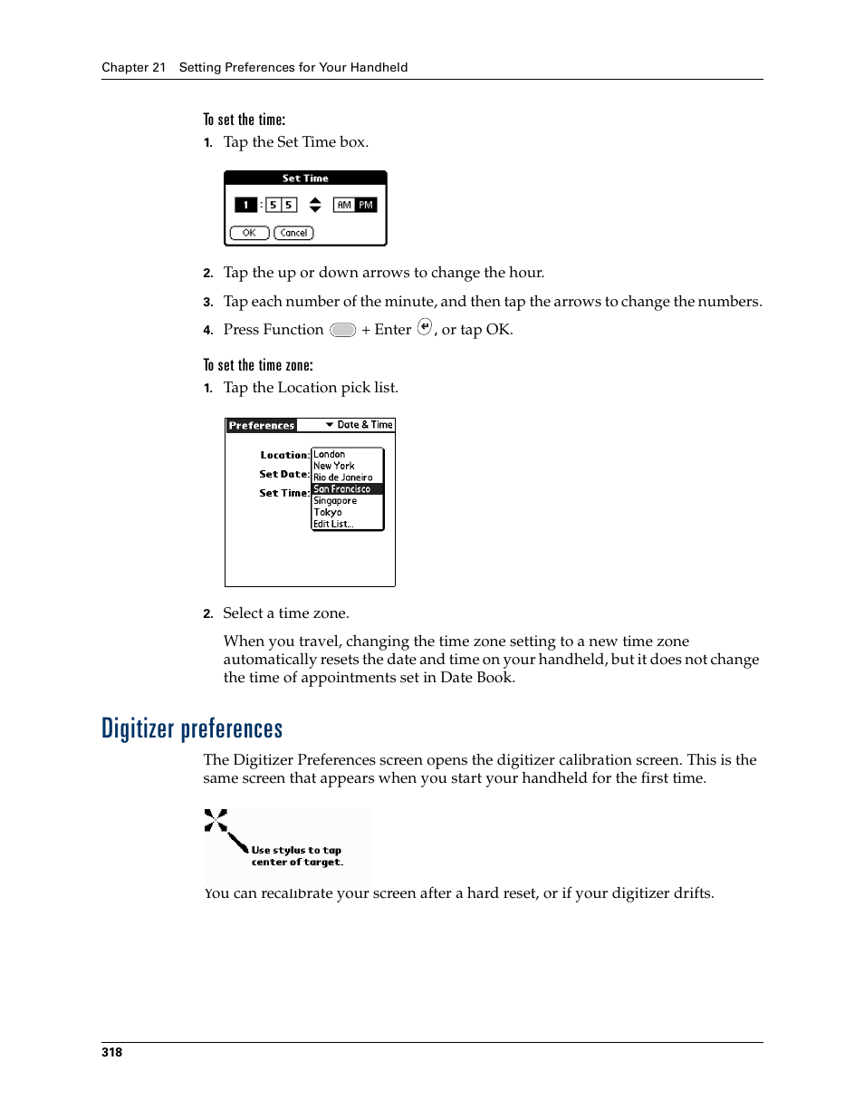 Digitizer preferences | Palm Tungsten W User Manual | Page 332 / 428