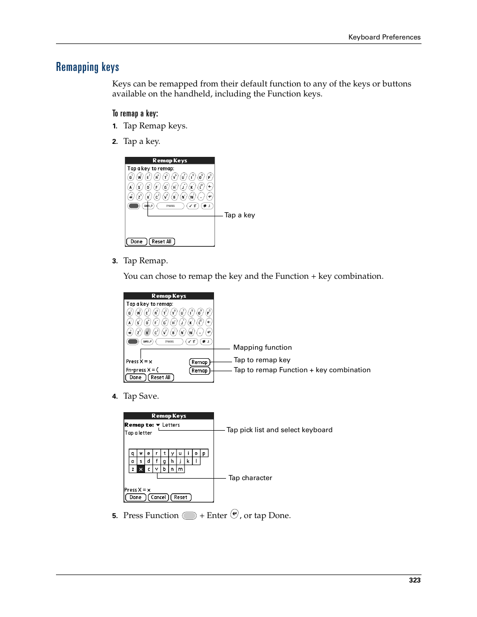 Remapping keys | Palm Tungsten W User Manual | Page 337 / 428