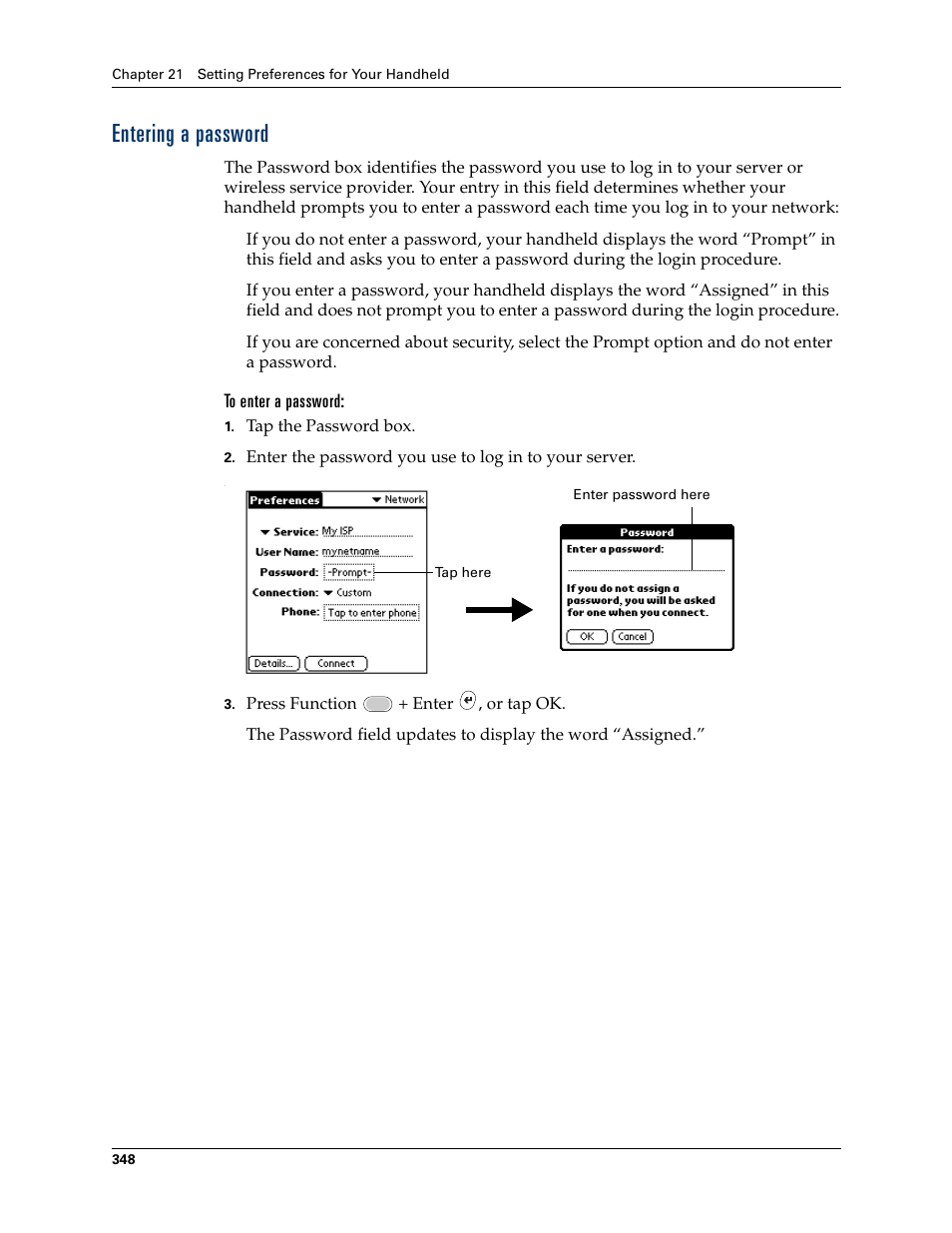 Entering a password | Palm Tungsten W User Manual | Page 362 / 428