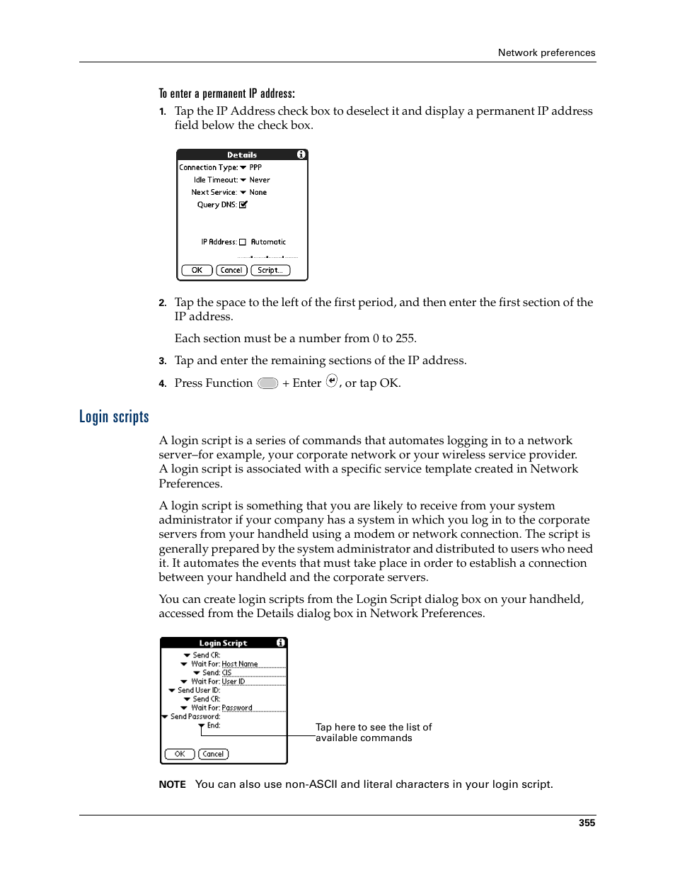 Login scripts | Palm Tungsten W User Manual | Page 369 / 428