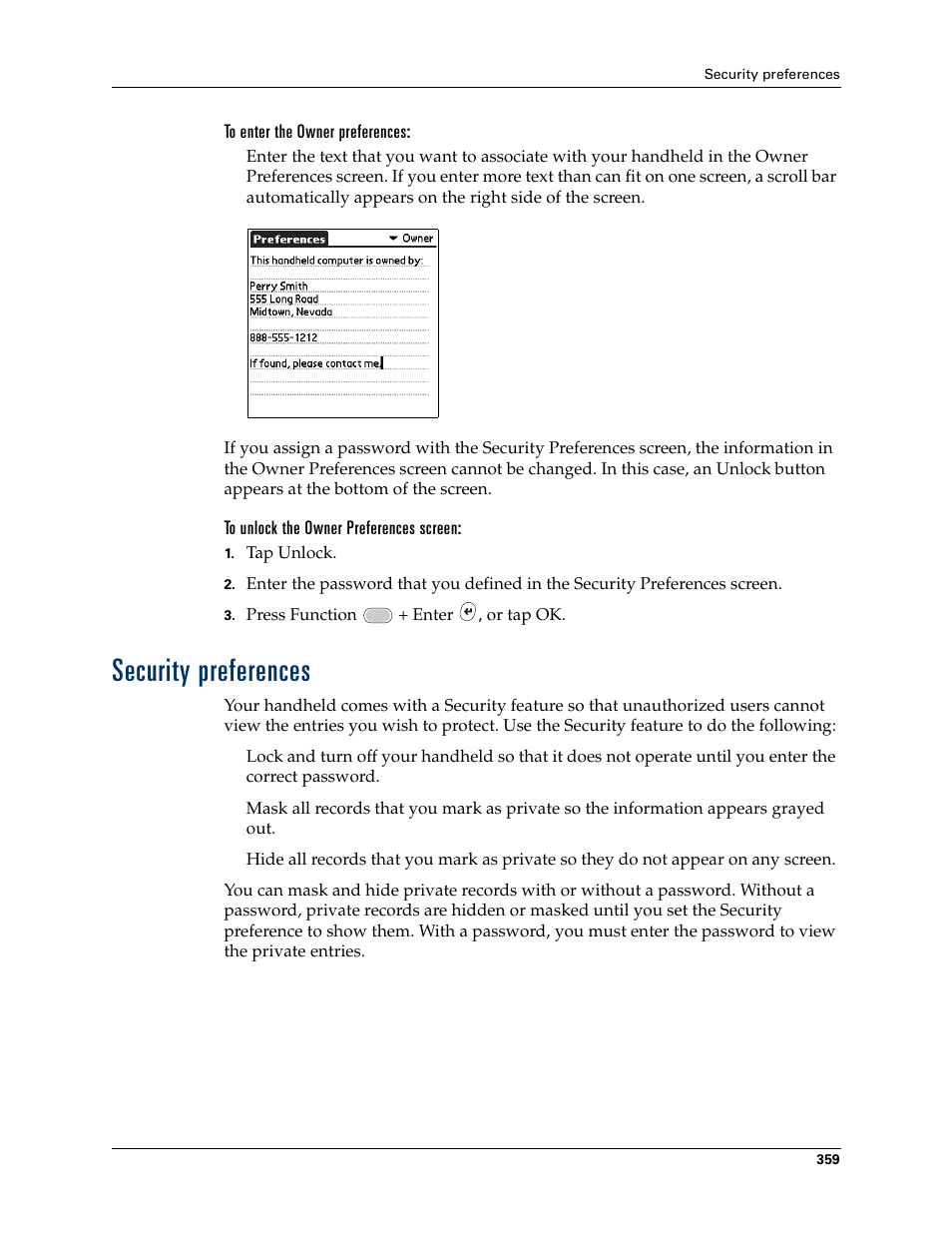 Security preferences, Chapter 21 | Palm Tungsten W User Manual | Page 373 / 428