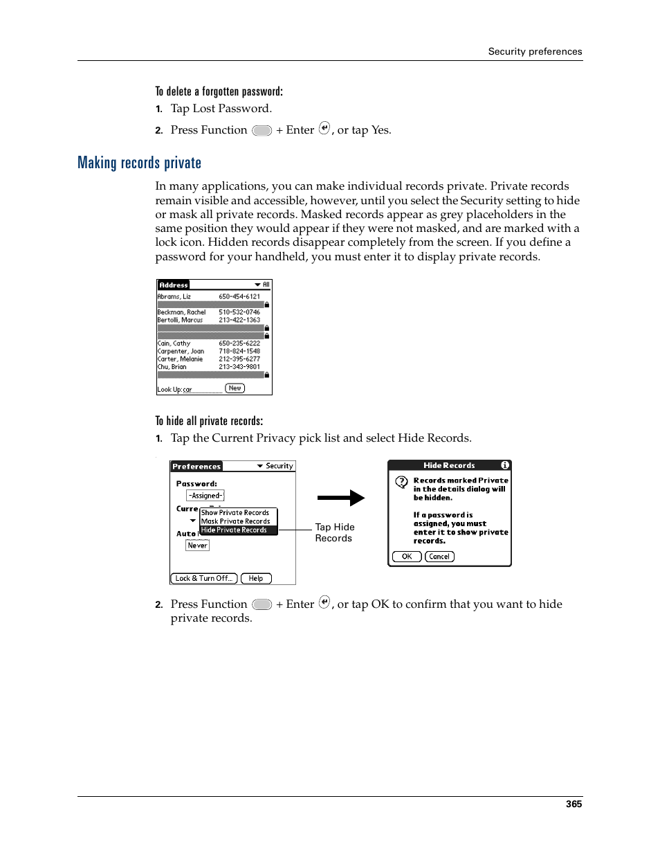 Making records private | Palm Tungsten W User Manual | Page 379 / 428