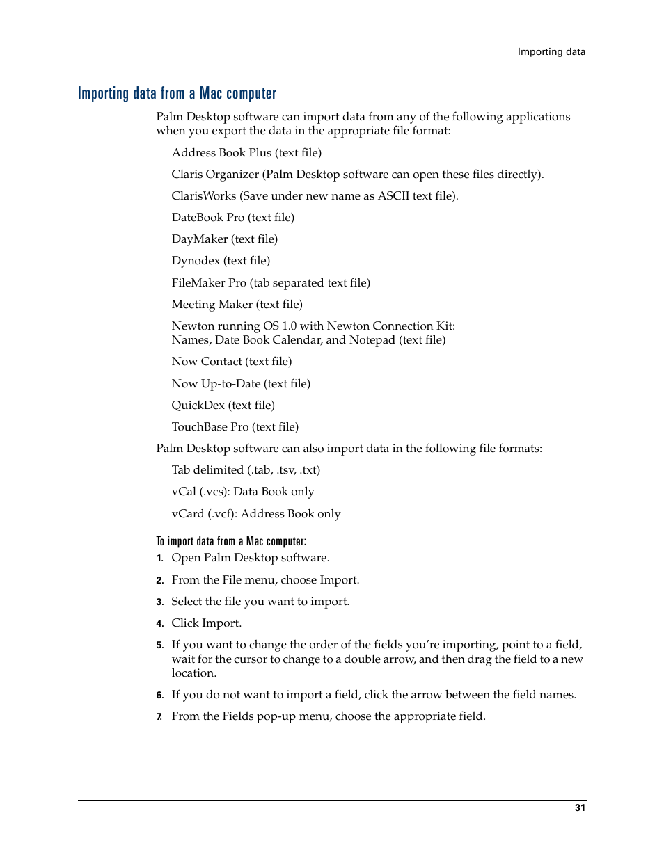 Importing data from a mac computer | Palm Tungsten W User Manual | Page 45 / 428