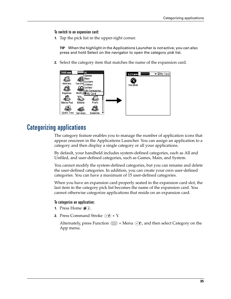 Categorizing applications | Palm Tungsten W User Manual | Page 49 / 428