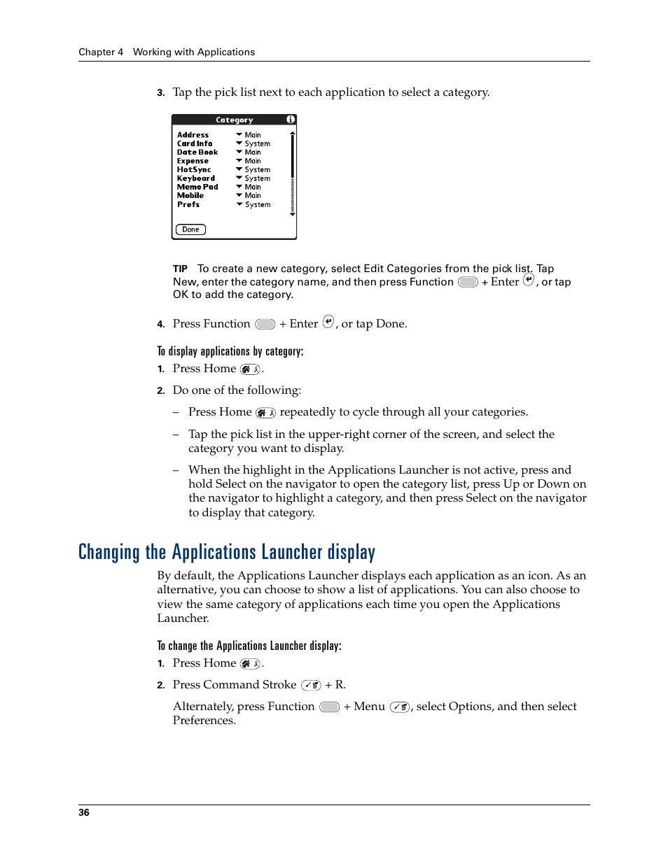 Changing the applications launcher display | Palm Tungsten W User Manual | Page 50 / 428