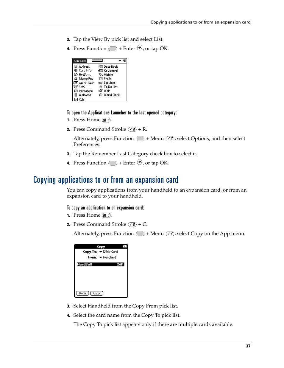 Copying applications to or from an expansion card | Palm Tungsten W User Manual | Page 51 / 428