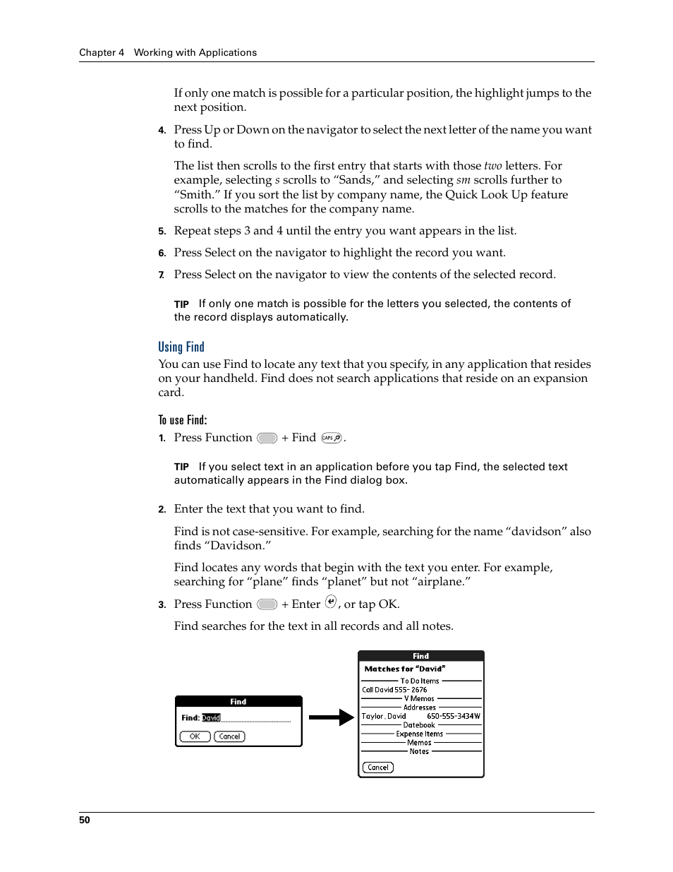 Using find, Og box. see, Chapter 4 | Palm Tungsten W User Manual | Page 64 / 428