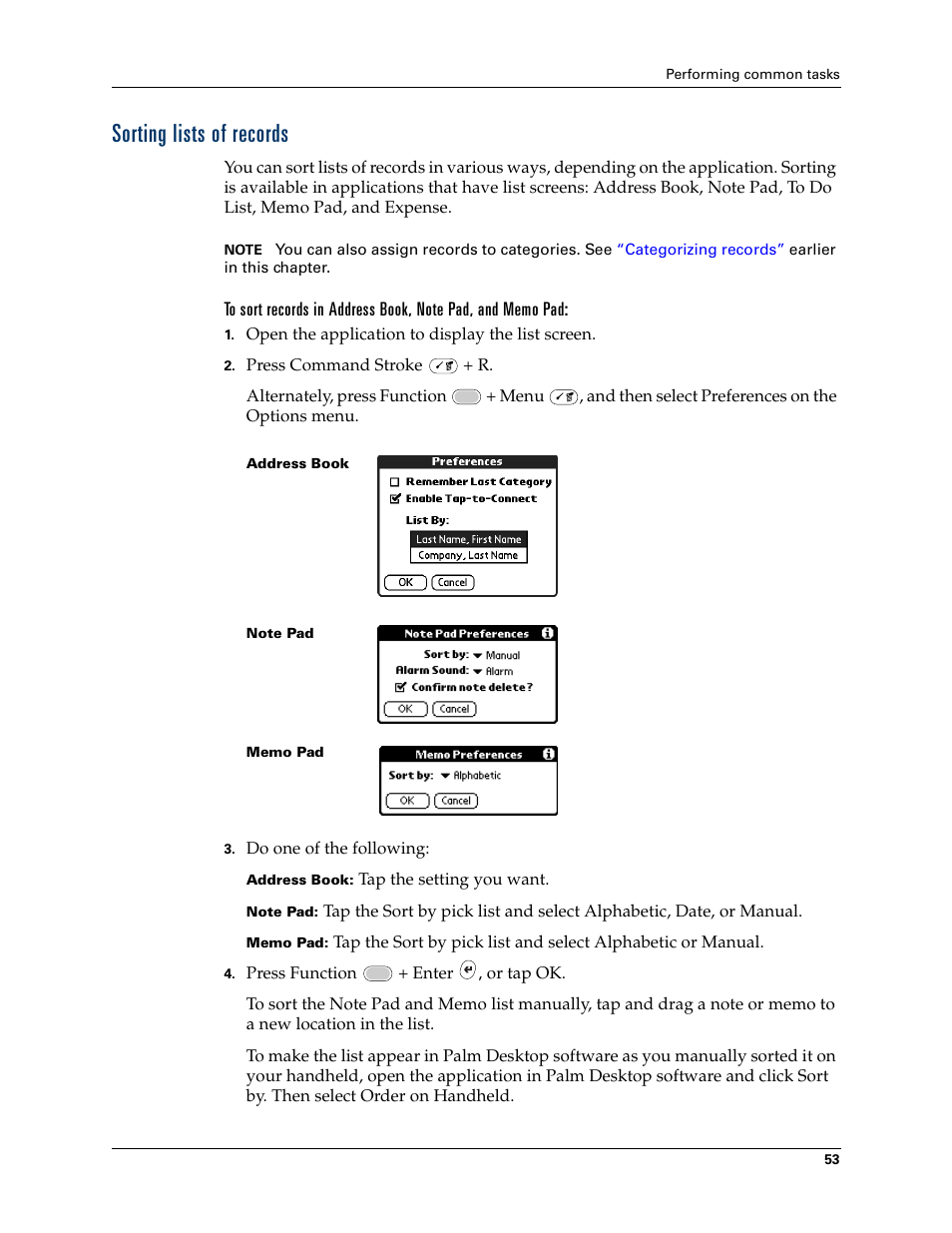 Sorting lists of records | Palm Tungsten W User Manual | Page 67 / 428