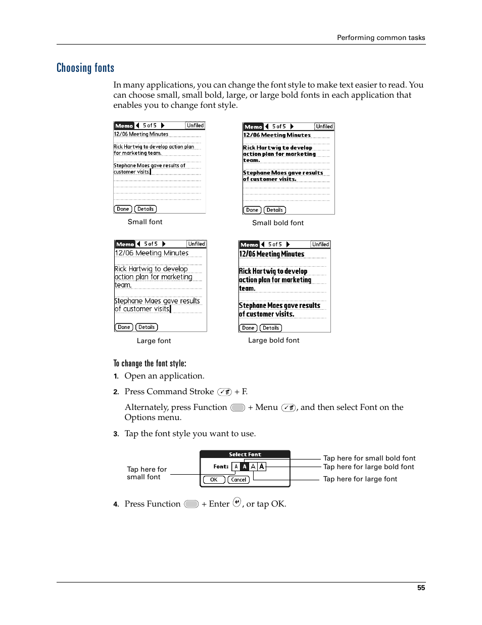 Choosing fonts | Palm Tungsten W User Manual | Page 69 / 428