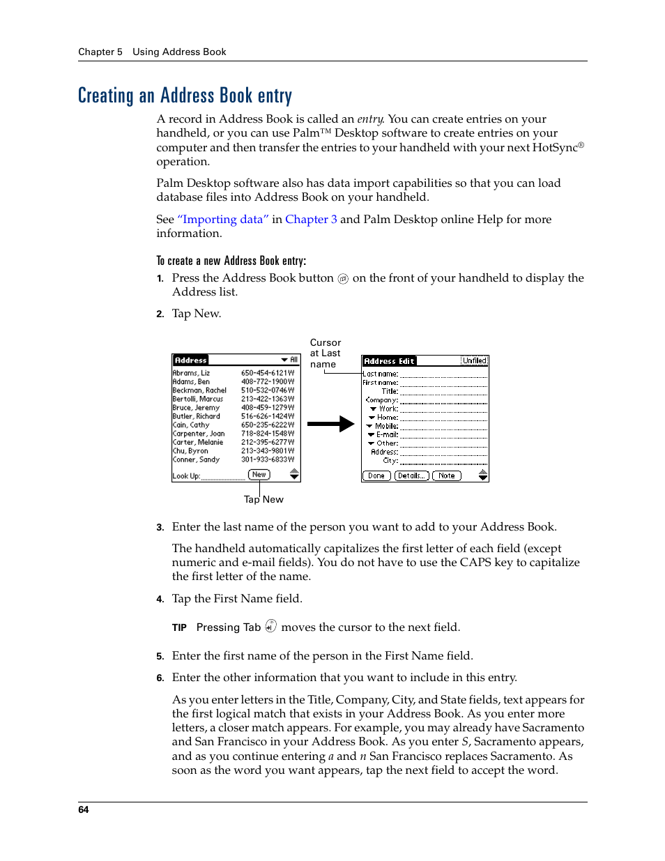 Creating an address book entry | Palm Tungsten W User Manual | Page 78 / 428