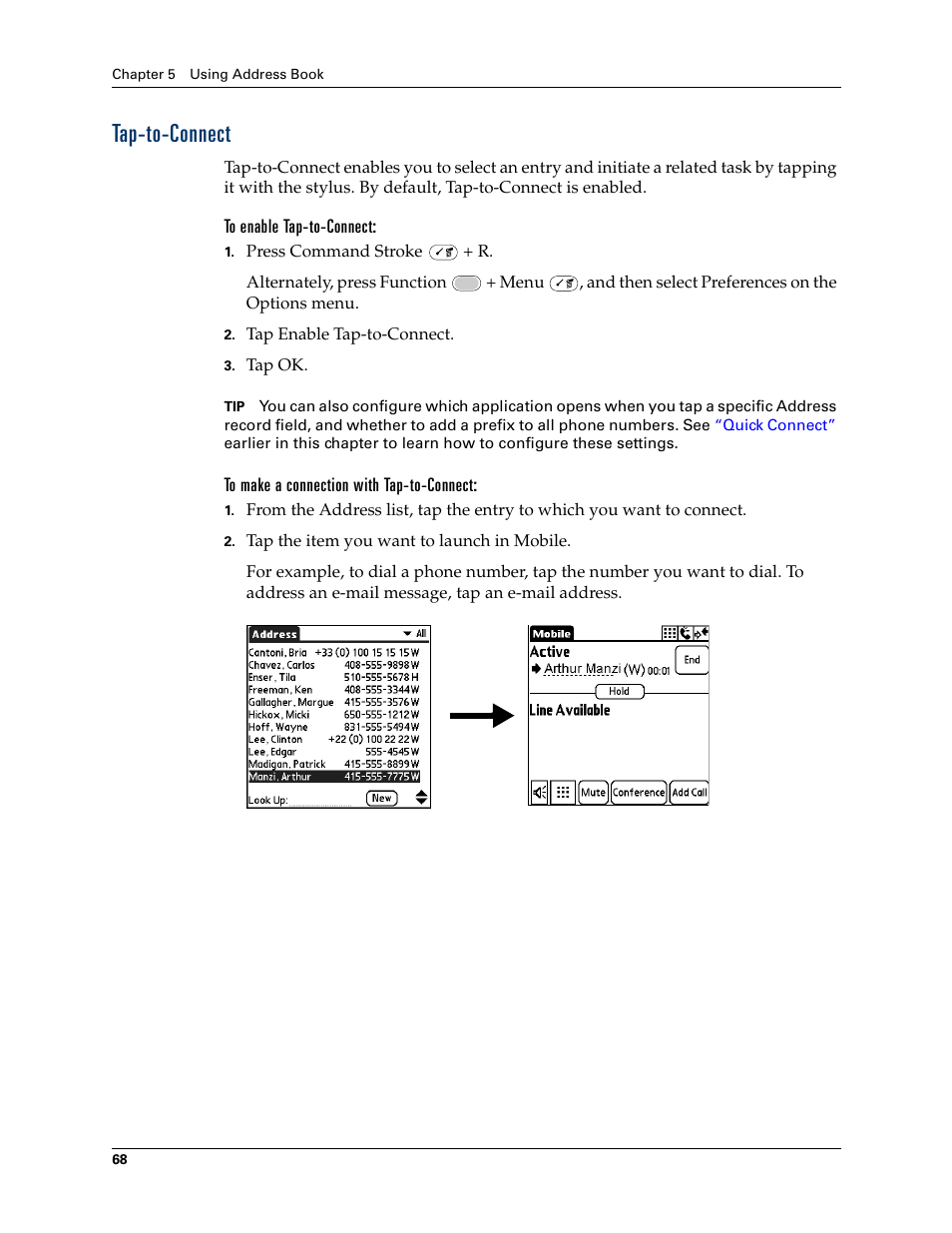 Tap-to-connect, Defining a custom currency symbol | Palm Tungsten W User Manual | Page 82 / 428