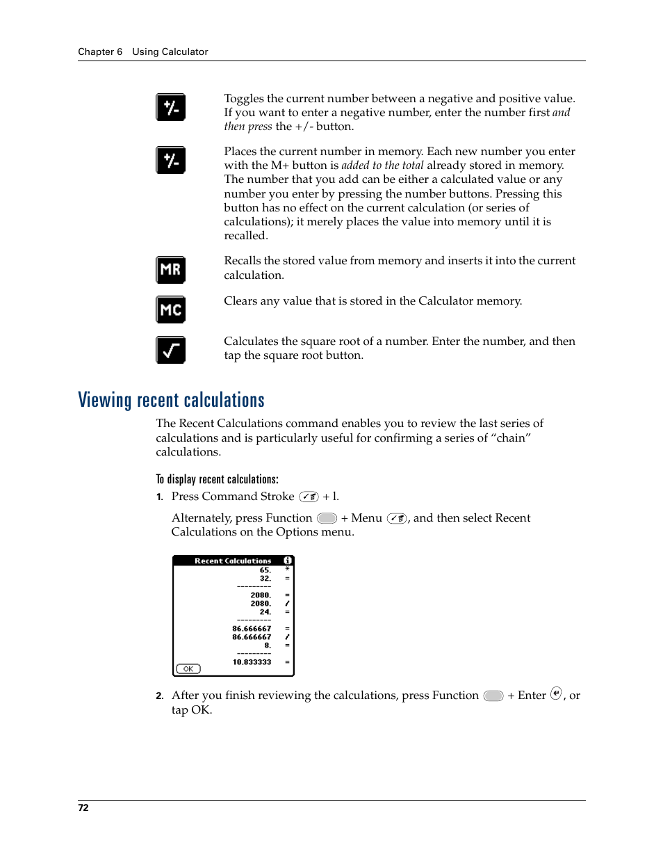 Viewing recent calculations | Palm Tungsten W User Manual | Page 86 / 428