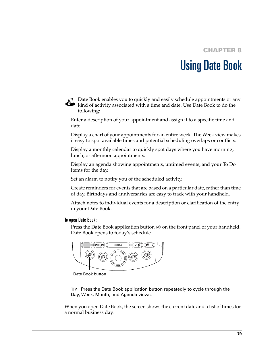 Using date book, Chapter 8: using date book, Chapter 8 | Palm Tungsten W User Manual | Page 93 / 428