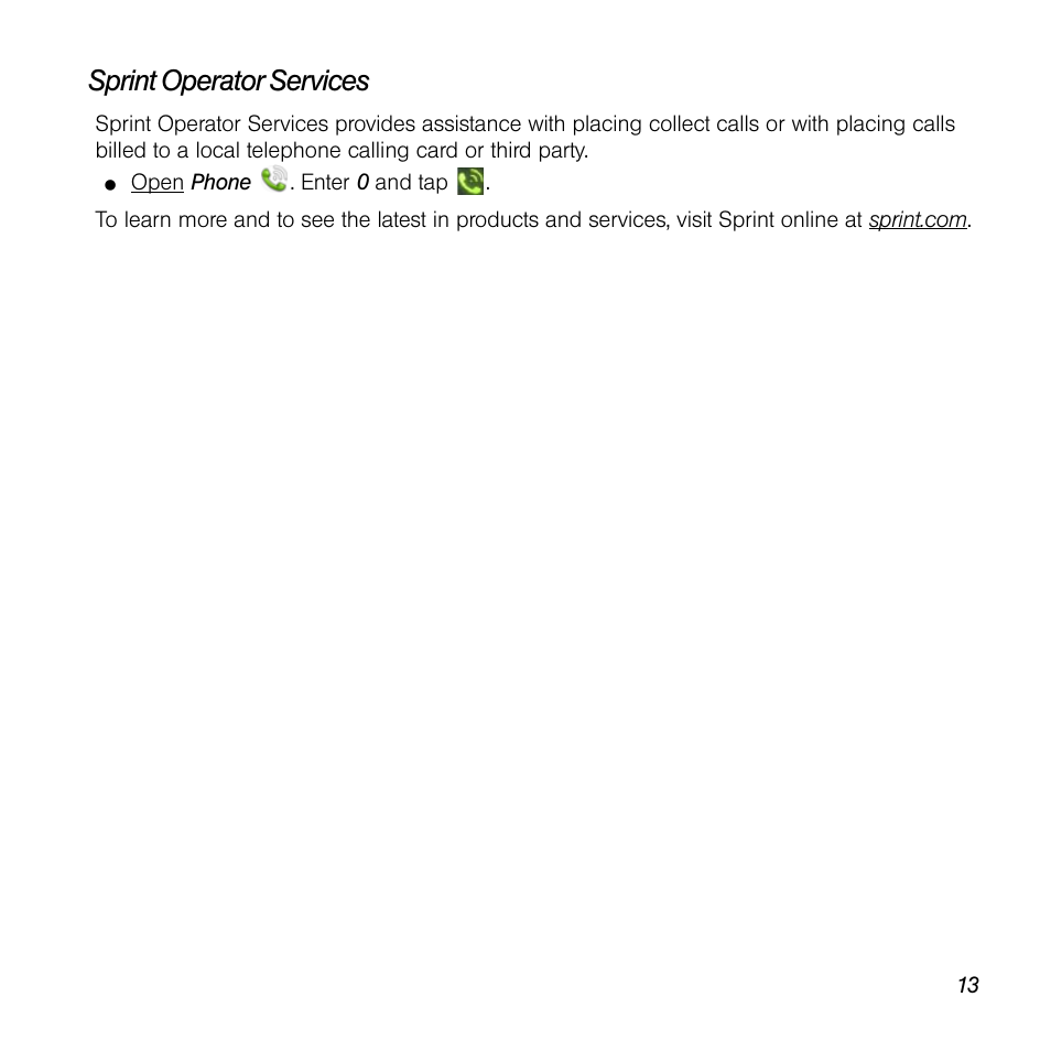 Sprint operator services | Palm Pre User Manual | Page 13 / 344