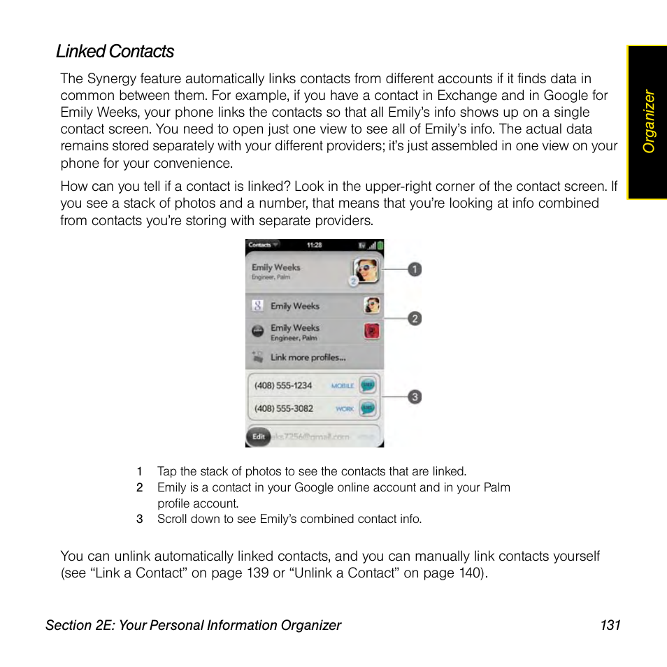 Linked contacts | Palm Pre User Manual | Page 131 / 344