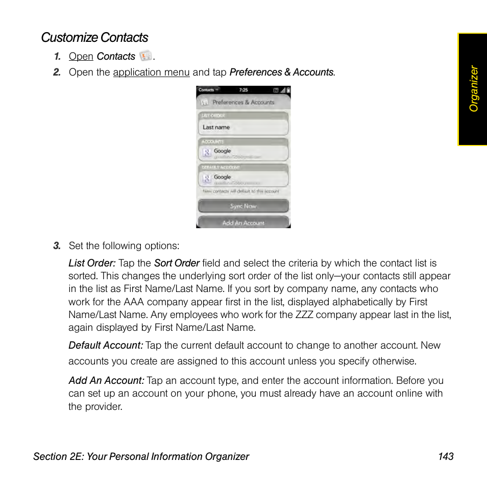 Customize contacts | Palm Pre User Manual | Page 143 / 344