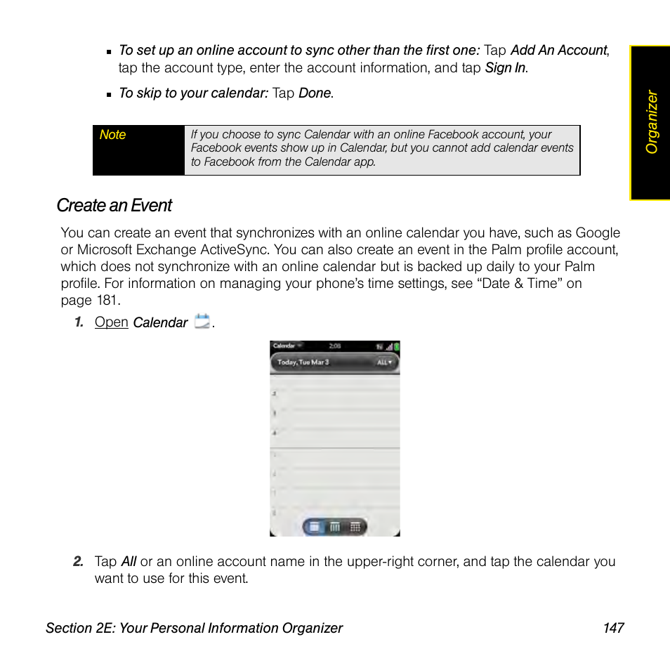 Create an event | Palm Pre User Manual | Page 147 / 344