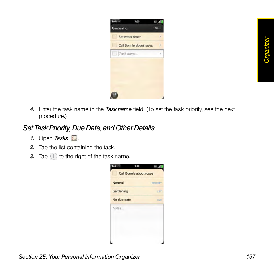 Set task priority, due date, and other details | Palm Pre User Manual | Page 157 / 344