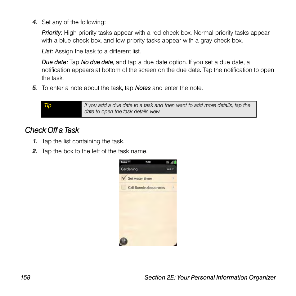 Check off a task | Palm Pre User Manual | Page 158 / 344