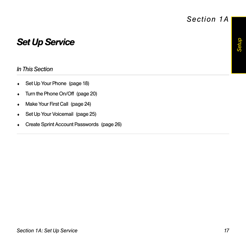 Set up service, 1a. set up service | Palm Pre User Manual | Page 17 / 344