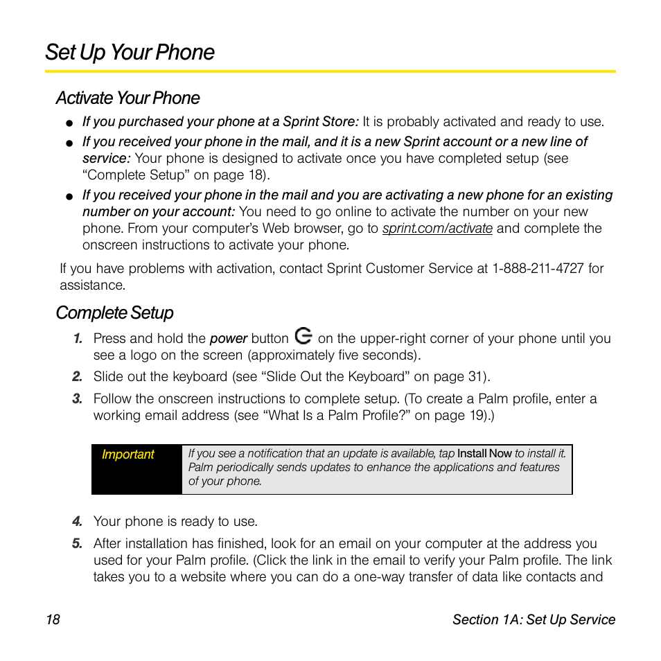 Set up your phone, Activate your phone, Complete setup | Palm Pre User Manual | Page 18 / 344