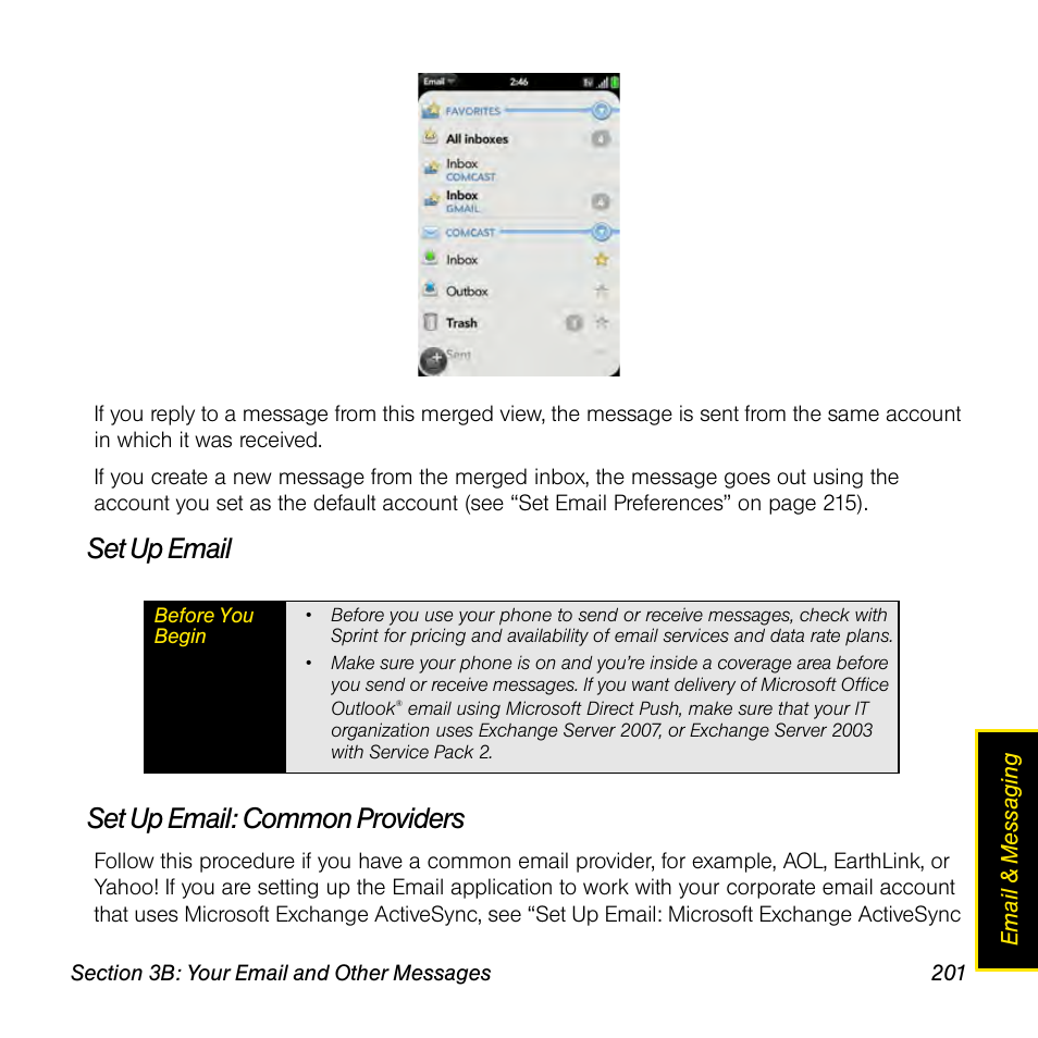 Set up email, Set up email: common providers, Set up email set up email: common providers | Palm Pre User Manual | Page 201 / 344